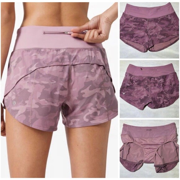 Lululemon Women’s Speed Up Shorts Brief lined Pink Camo Size 6 GUC - Picture 1 of 9